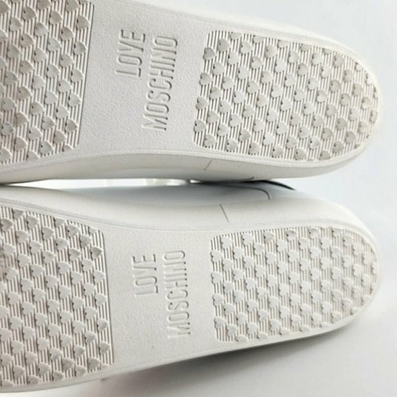 Love Moschino Women's White Black Leather Low Top Sneakers Logo Heart Sz 10/ 41 - Picture 10 of 16
